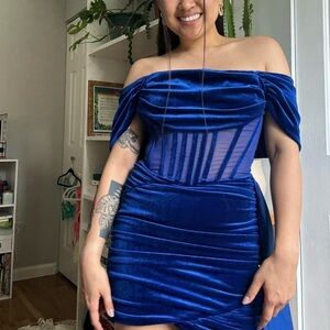 Elegant Blue Off-Shoulder Dress